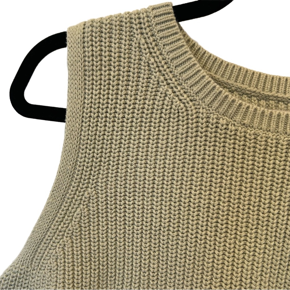 LOFT Cable Knit Knit Sweater Vest L 100% Cotton Sage Light Academia Minimalist - Picture 2 of 8